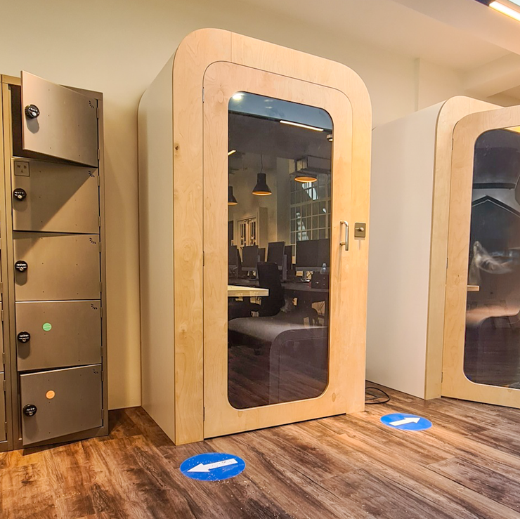 Dapapod single office pod with charcoal interior in an open-plan office