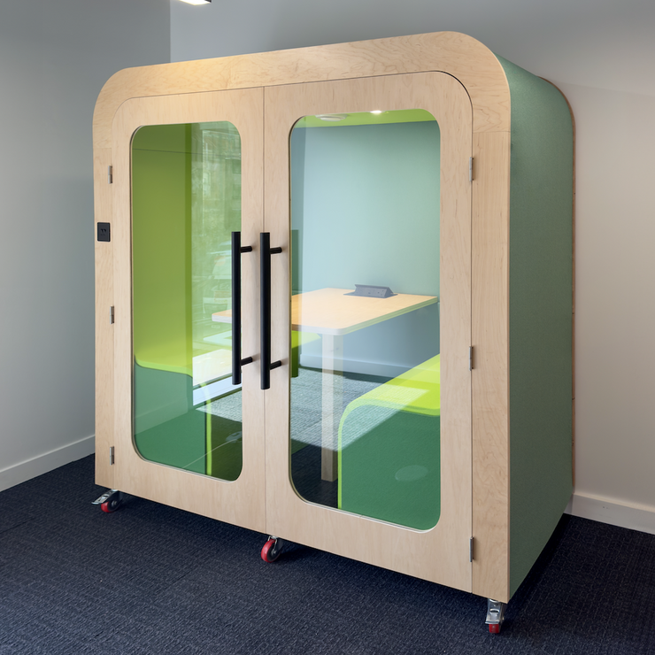 Dapapod double acoustic meeting booth with sage green interior
